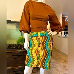 Etcetera multicolor geometric tribal print pencil skirt